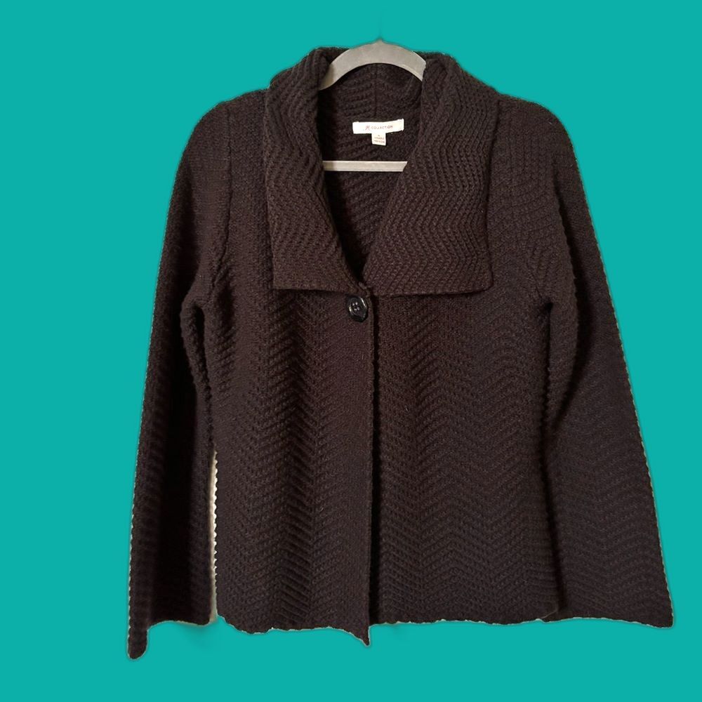 JM Collection Black Textured Knit Cardigan Sweater | SMALL